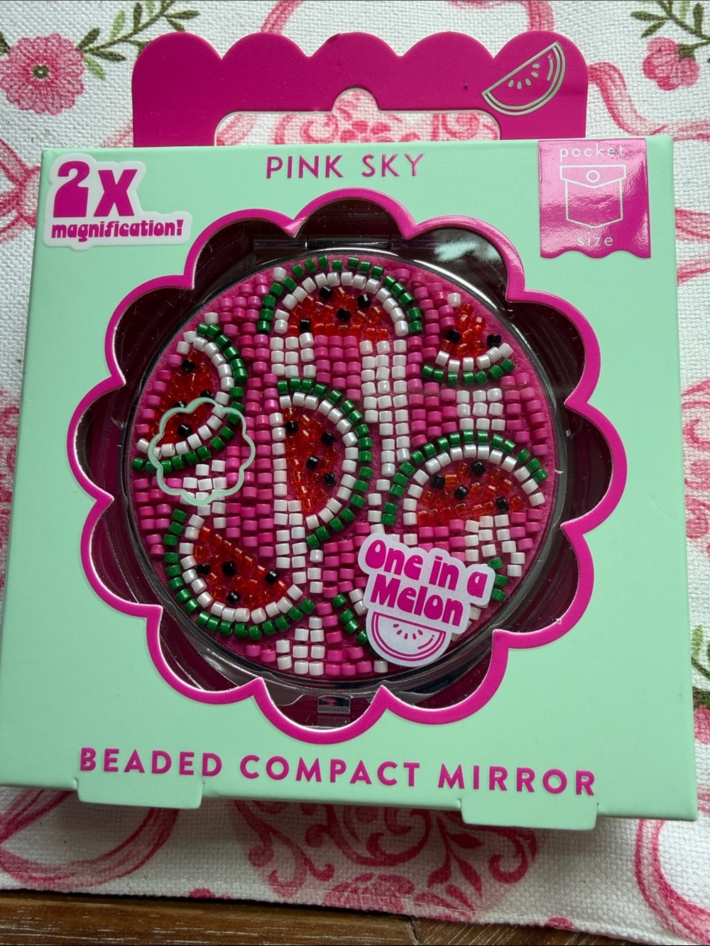 Pink Sky 'One in a Melon' Beaded Compact Mirror - Pink